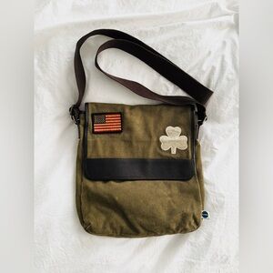 Classic Olive Messenger Bag with Patches
